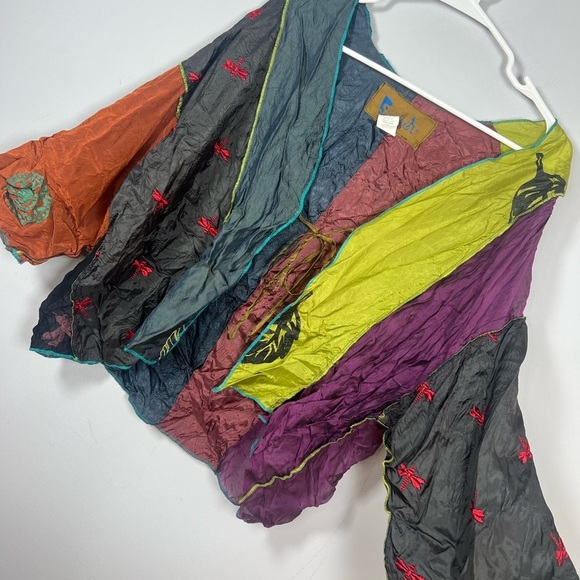 Skramble Colorblock Hippie Printed Kimono Tie Front One Size - Picture 2 of 8